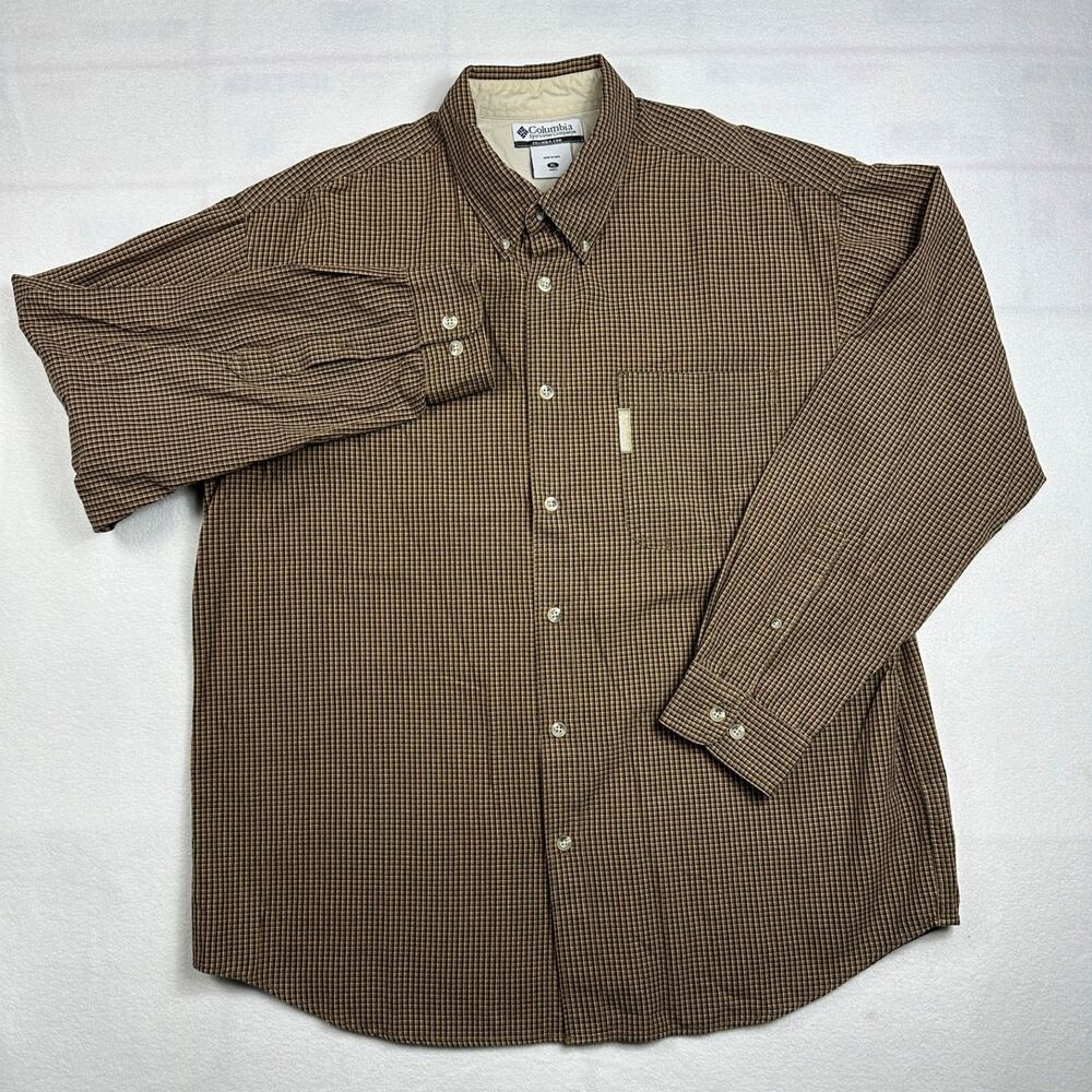 Columbia Sportswear Company Men's Brown Checkered Long Sleeve Button Shirt XL